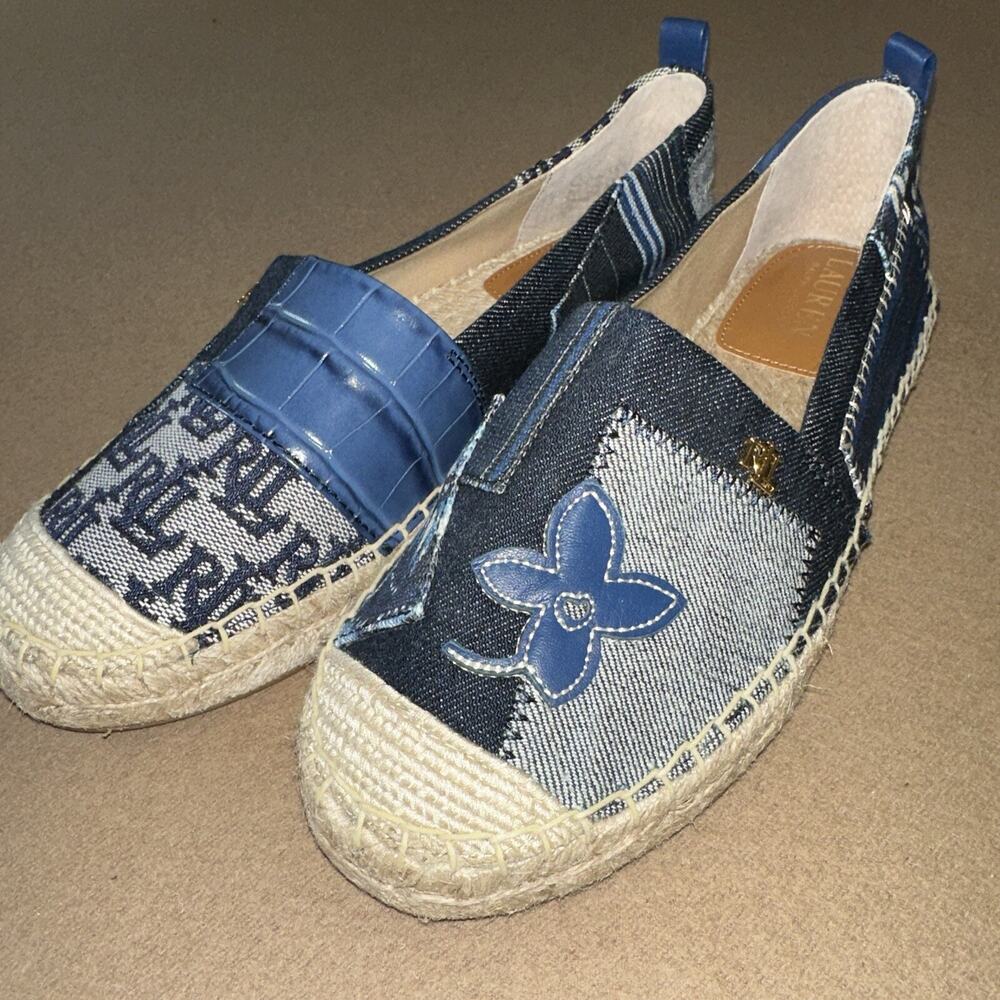 LAUREN RALPH LAUREN Cameryn Patch Espadrille Flats Blue Size 6.5